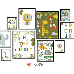 Jungle Animals, Animals Nursery Prints, Printable Wall Art Kids Room, Safari Animals, Printable Wall Art Digital Download, Set of 10