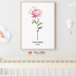 Custom Birth Month Flower Art, Individual Birth Flower, New Baby Gift, Birth Flower Print, Nursery Decor, Birth Flower Art Digital Download