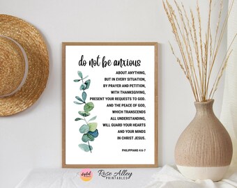 Do Not Be Anxious Scripture, Religious, Christian Gift, Wall Decor, Philippians 4:6-7 Bible Verse Printable Wall Art Digital Download