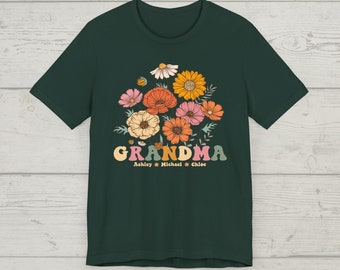 Grandma Retro Flowers Shirt, Personalized Grandma Tshirt With Grandkids Names, Mothers Day Floral Shirt, Custom Gift Grandma Sweatshirt