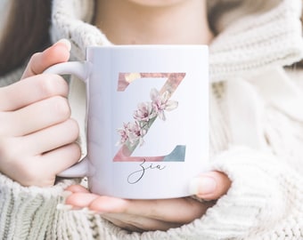 Floral Monogram Mug, Personalized Mug, Custom Name Mug, Initial Mug, Gift for Her, Birthday Gift, Christmas Gift, Personalized Coffee Mug