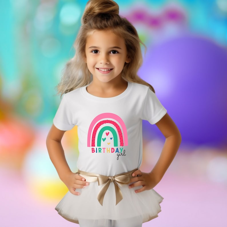 Birthday Girl Rainbow Tshirt, Birthday Party Girl Shirt, Birthday T-Shirt, Girls Rainbow Shirt, Kids Rainbow Shirt, Birthday Girl Tees image 1