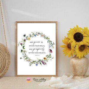 Peace Within Scripture Print, Religious Printable, Wildflowers, Christian Gift, Psalm 122:7 Bible Verse Printable Wall Art Digital Download image 5