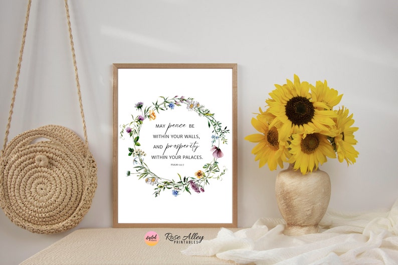 Peace Within Scripture Print, Religious Printable, Wildflowers, Christian Gift, Psalm 122:7 Bible Verse Printable Wall Art Digital Download image 5