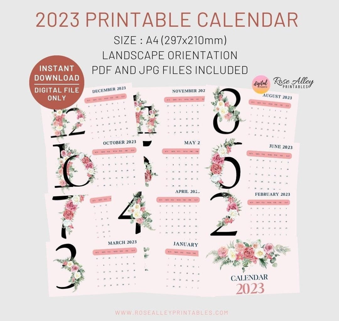 2023 Calendar Watercolor Floral Calendar Printable Flowers Etsy