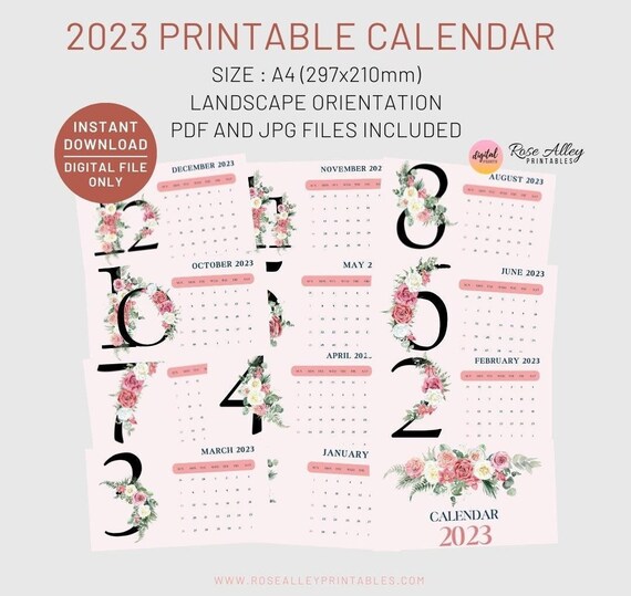 2023 Calendar Watercolor Floral Calendar Printable Flowers - Etsy