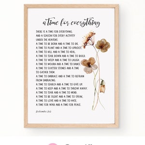 A Time for Everything, Scripture Printable, Christian Gift, Wildflowers, Ecclesiastes 3:1-8 Bible Verse  Printable Wall Art Digital Download