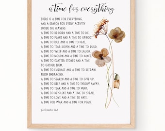A Time for Everything, Scripture Printable, Christian Gift, Wildflowers, Ecclesiastes 3:1-8 Bible Verse  Printable Wall Art Digital Download