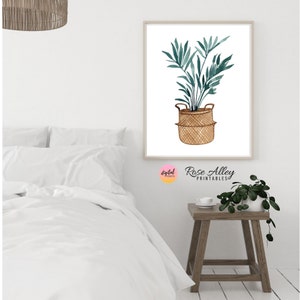 Botanische Prints, Grün, Dekorative Pflanzen Digitale Kunst, Wanddekor, Pflanzen im Korb Aquarell Wandkunst zum Ausdrucken, 3er-Set Bild 6