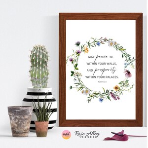 Peace Within Scripture Print, Religious Printable, Wildflowers, Christian Gift, Psalm 122:7 Bible Verse Printable Wall Art Digital Download image 2