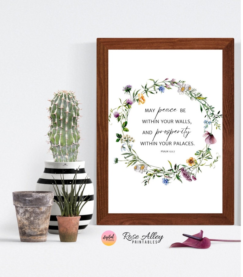 Peace Within Scripture Print, Religious Printable, Wildflowers, Christian Gift, Psalm 122:7 Bible Verse Printable Wall Art Digital Download image 2