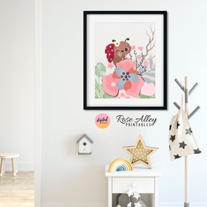 Flowers and Ladybug, Girls Nursery Bedroom Decor, Printable Wall Art Kids Room, Kids Printable Wall Art Digital Download, Set of 2 image 5