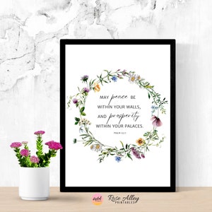 Peace Within Scripture Print, Religious Printable, Wildflowers, Christian Gift, Psalm 122:7 Bible Verse Printable Wall Art Digital Download image 3