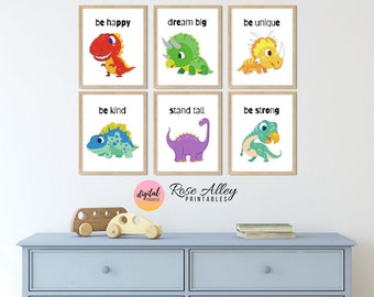 Printable Wall Art Kids Room, Nursery Printable, Bible Verse Printable, Dinosaur Printable Wall Art Digital Download, Set of 6