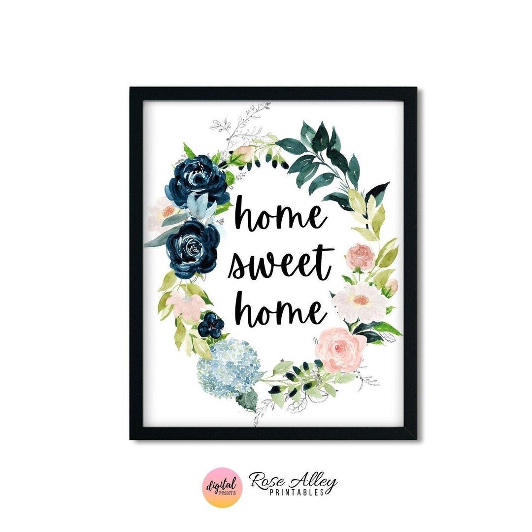 Typography Print Wall Decor Home Sweet Home Floral Wall Art Etsy Canada