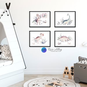 Nursery Decor, Kids Printable, Nursery Wall Art, Kids Bedroom Decor, Dinosaur Printable, Dinosaur Watercolor Wall Art Printable, Set of 4