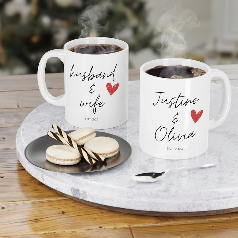 Husband & Wife Personalized Mugs, Couple Personalized Coffee Mugs, Husband and Wife Mugs, Custom Bride and Groom Mugs, Anniversary Gift image 1