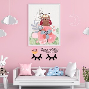 Flowers and Ladybug, Girls Nursery Bedroom Decor, Printable Wall Art Kids Room, Kids Printable Wall Art Digital Download, Set of 2 image 3