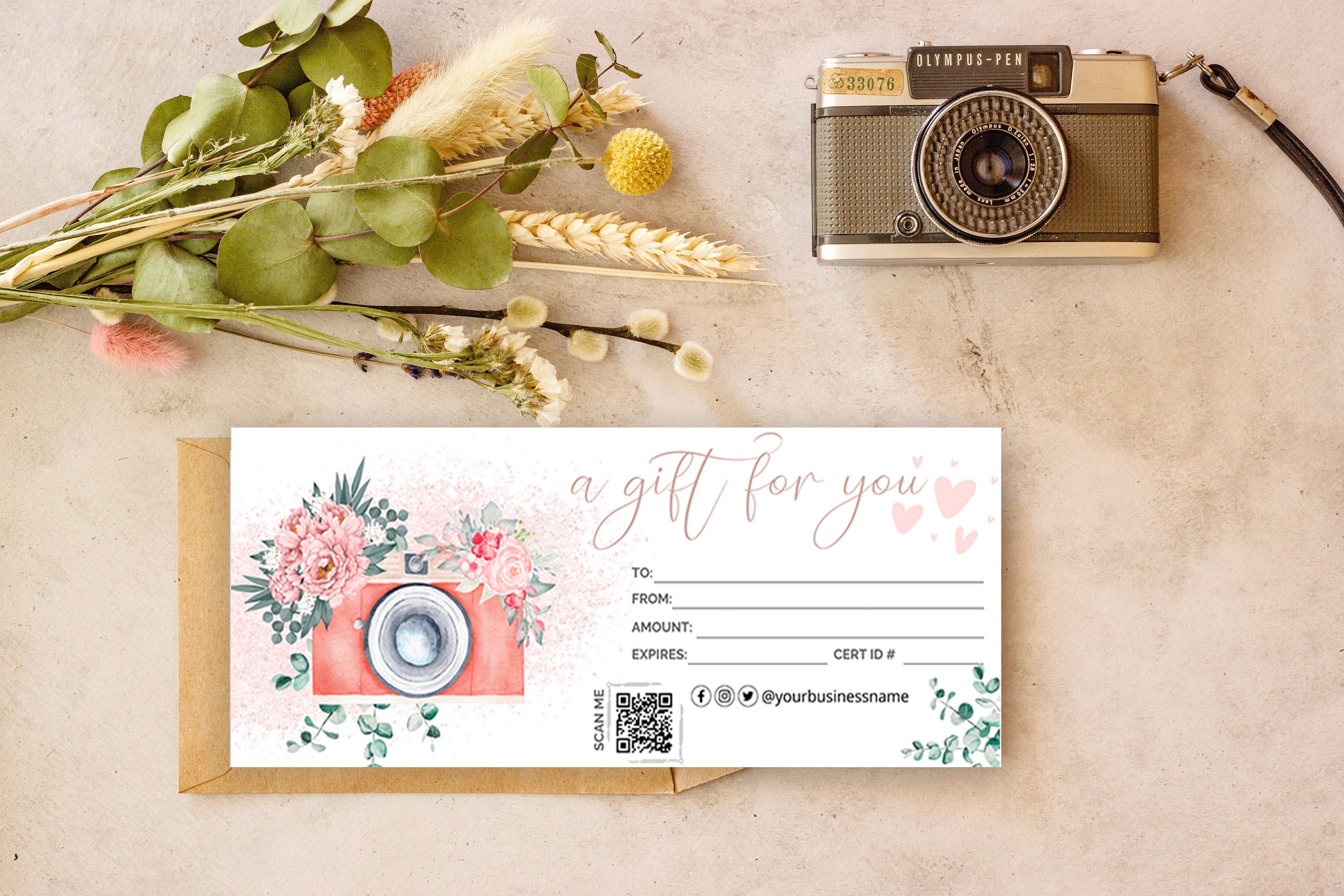 Photography Gift Certificate Template With Qr Code, Photographer Gift ...