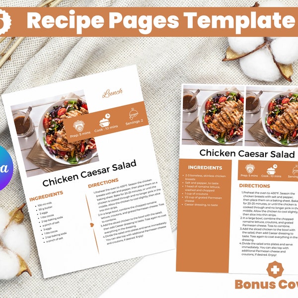 Recipe Book Template Editable Recipe Page Canva Recipe Book Printable Recipe Template Editable Recipe Template Recipe Template Download
