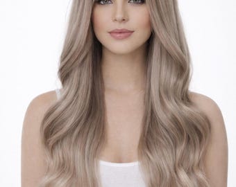 26 Inch Ash Blonde Wavy Lace Front Wig | Natural Look Synthetic Wig | Pre-Plucked Hairline | Daily Wear Long Blonde Wig