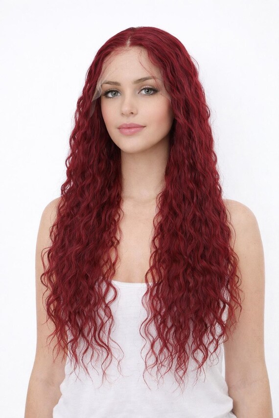 Burgundy Lace Front Wig 24 Inch – Pre Plucked Synthetic Wig  display picture 1