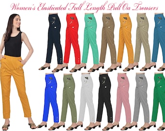 femiss Womens Trousers Elasticated High Waist Relax Fit Ladies Full Length Casual Everyday Soft Stretchy Lightweight Pants