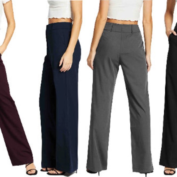Femiss Womans Wide Leg Trousers Office Work Smart Formal Relaxed Fit Trouser