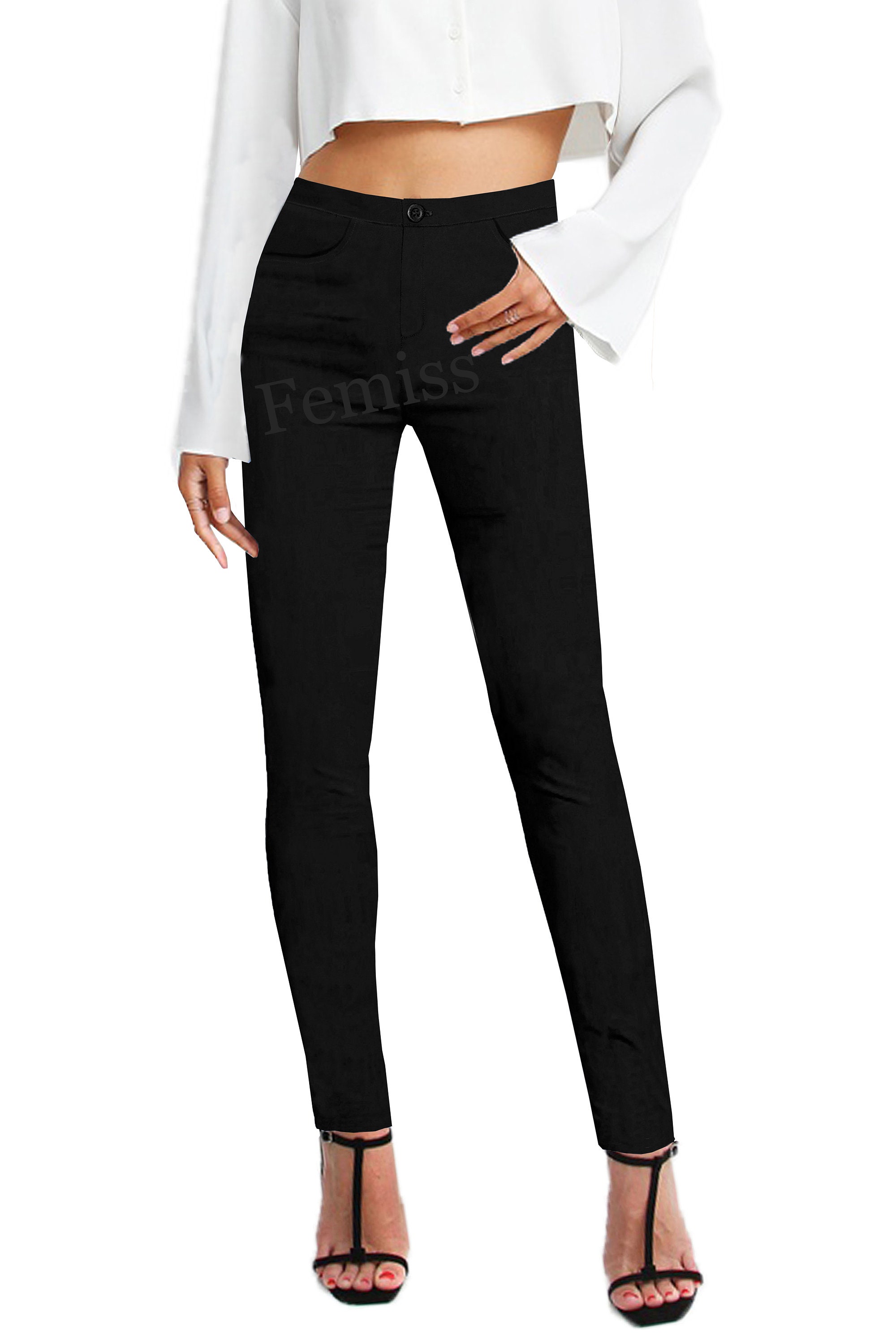 Girls School Trousers Teens Skinny College Black Stretch Women Work Office  Pants