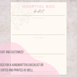 Hospital Bag Checklist for Mama Hospital Bag Template Birth Essentials Mama Gift for New Mom Birth Bag Packing List Instant Download Custom