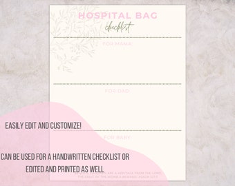 Hospital Bag Checklist Template: Birth Essentials for Mama (Digital Download)