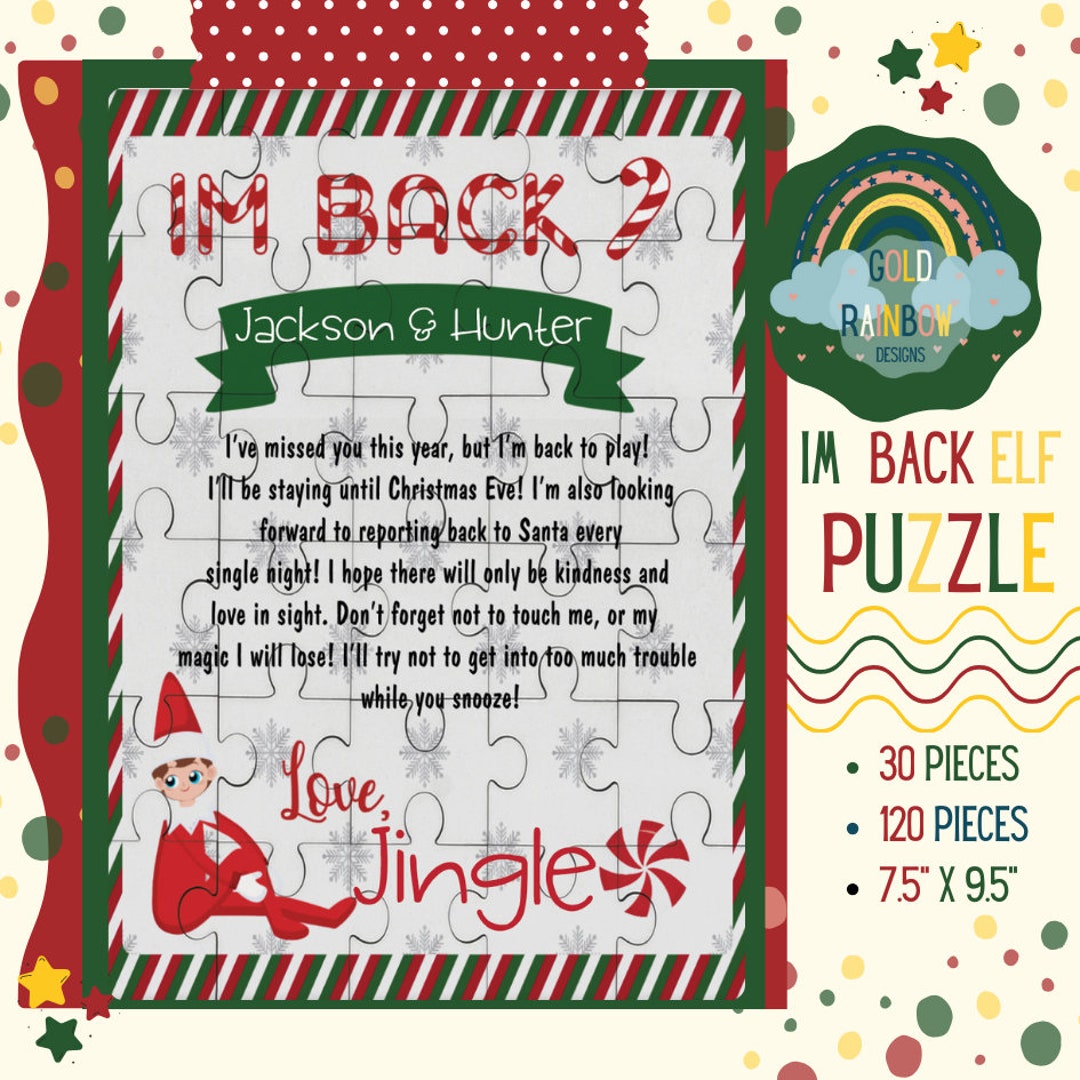 I'm Back Christmas Elf Puzzle for Kids Im Back Elf