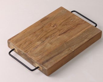 Reclaimed Teak Wood + Iron Board, Cheese & Charcuterie Board, Serving Tray, Bread Board, Cutting Board