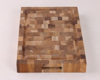 Teak End Grain Cutting Board (18" X 12" X 2") Chopping Board, Butcher Block