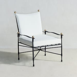 Mid-Century Modern Iron Frame Lounge Chair – Outdoor Boucle Cushions