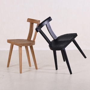 Pi Chair with Hand Carved Seat - Primitive Brutalist French Modern Dining Chair