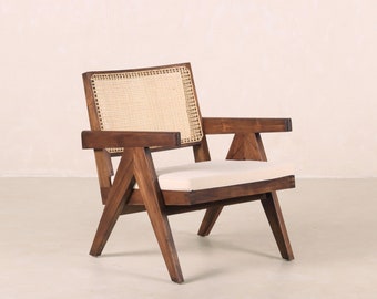Easy Lounge Chair - Teak and Handwoven Rattan