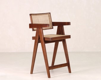 Chandigarh Floating Back Armchair - Counter Stool - Teak and Handwoven Rattan