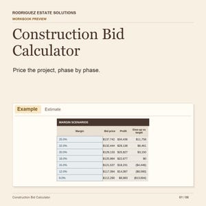 Construction Estimate Template, Contractor Bid Calculator Spreadsheet with Price Book and Client Quote | Excel & Google Sheets