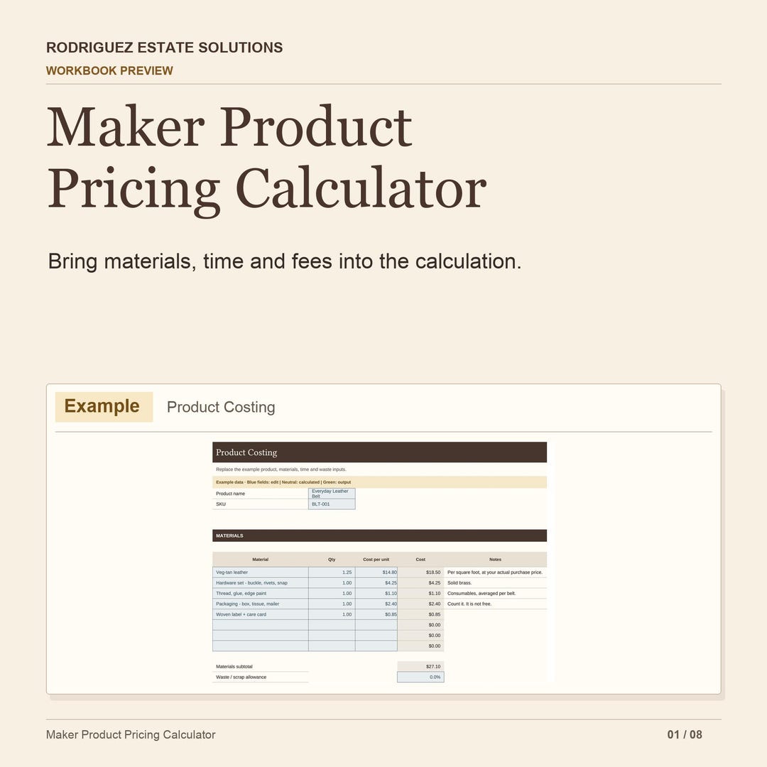 Handmade Pricing Calculator for Makers, Product Pricing Spreadsheet ...