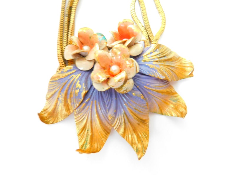 Vintage painted on brass necklace