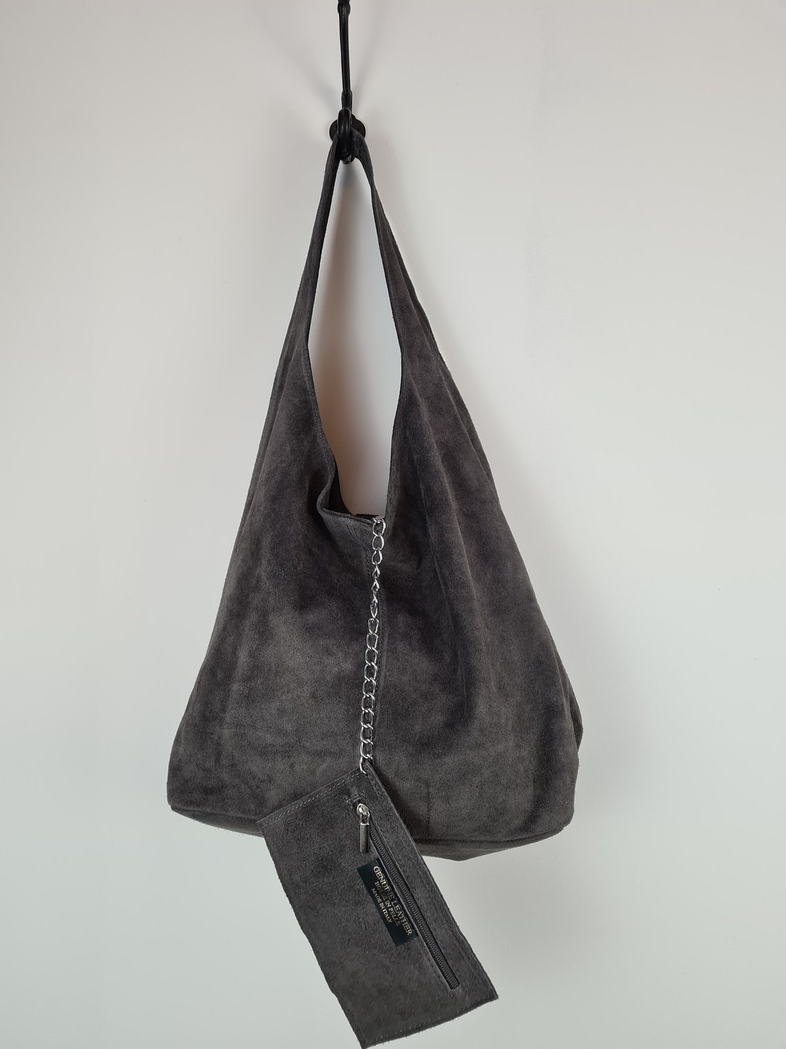 Grey Large Suede Leather Slouch Bag Shoulder Bag Hobo Tote Etsy