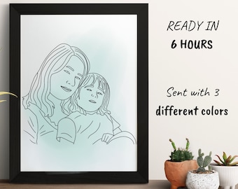 Custom Family line art, Personalized line drawing, one line minimalist art, Family illustration,Mothers day gift,Mother Doughters line drawn