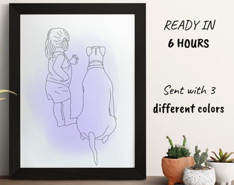 Arte minimalista di una linea, Arte della linea del cane, Linea del cane commemorativo, Stampa della linea della linea, Arte della linea del viso, Arte della linea della parete della galleria digitale, Disegno della linea d'arte