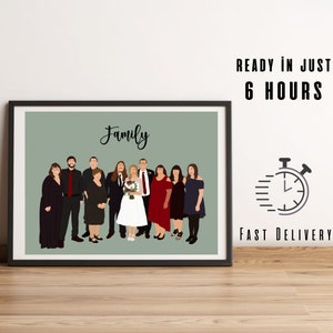 Gruppenporträt, Gruppenzeichnung, Zeichnung vom Foto, digitale Zeichnung, Familienbild, Familienzeichnung, Challenge-Gruppe, benutzerdefinierte Zeichnung