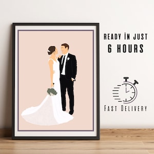Portrait de mariage sans visage, cadeau d'anniversaire, illustration minimale personnalisée, portrait numérique sans visage, art imprimable, portrait de mariage minimal,