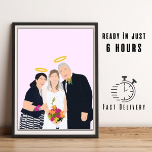 Dibujo de retrato de boda, Memorial Potraits, Retrato de boda mínimo, Arte digital sin rostro, Retrato sin rostro imprimible, Retrato sin rostro