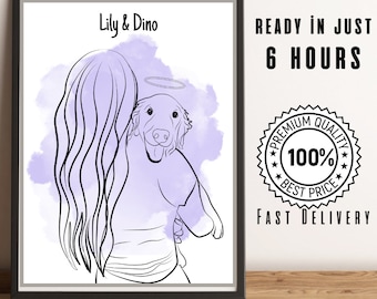 Arte lineal de animales personalizado, arte lineal para perros, regalo conmemorativo de mascotas, retrato de pérdida de mascotas, regalo para amantes de mascotas, arte lineal minimalista, dibujo digital de una línea