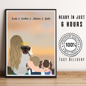 Personalized Family Portrait,Mother day gift,dog portrait, Dog Fur Family, Portrait gift for her,Dog Memorial gift, Couple sitting dog print