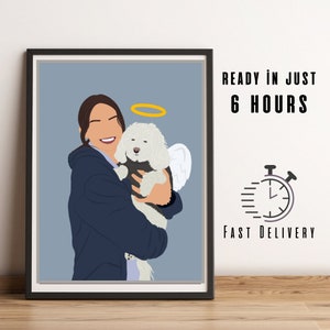 ペットロス追悼肖像画、天使の羽と光輪、カスタム顔なし犬の肖像画、猫の肖像画、デジタルプリント